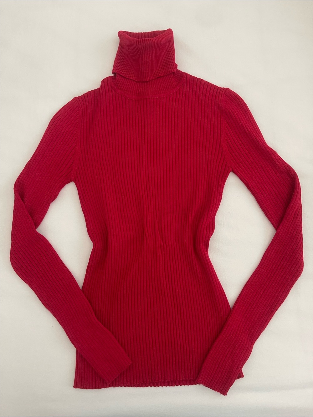 Red Ribbed Cotton Turtleneck Sweater - Women